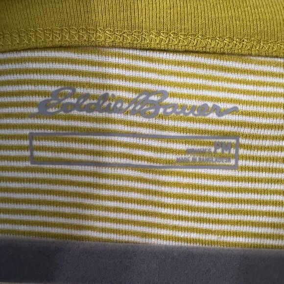 Eddie Bauer Womens Cotton Short Sleeve Shirt Top Medium Mossy Green Striped - Picture 2 of 6